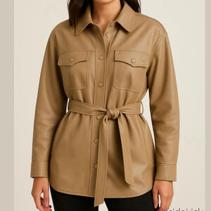 Addition Elle Beige faux Leather Jacket with Belted Waist shirt jacket size 14